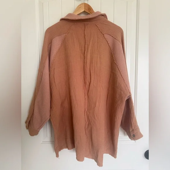 POL Lagenlook Waffle Knit Gauze Oversized Button Down Shacket Top Medium - Picture 5 of 9